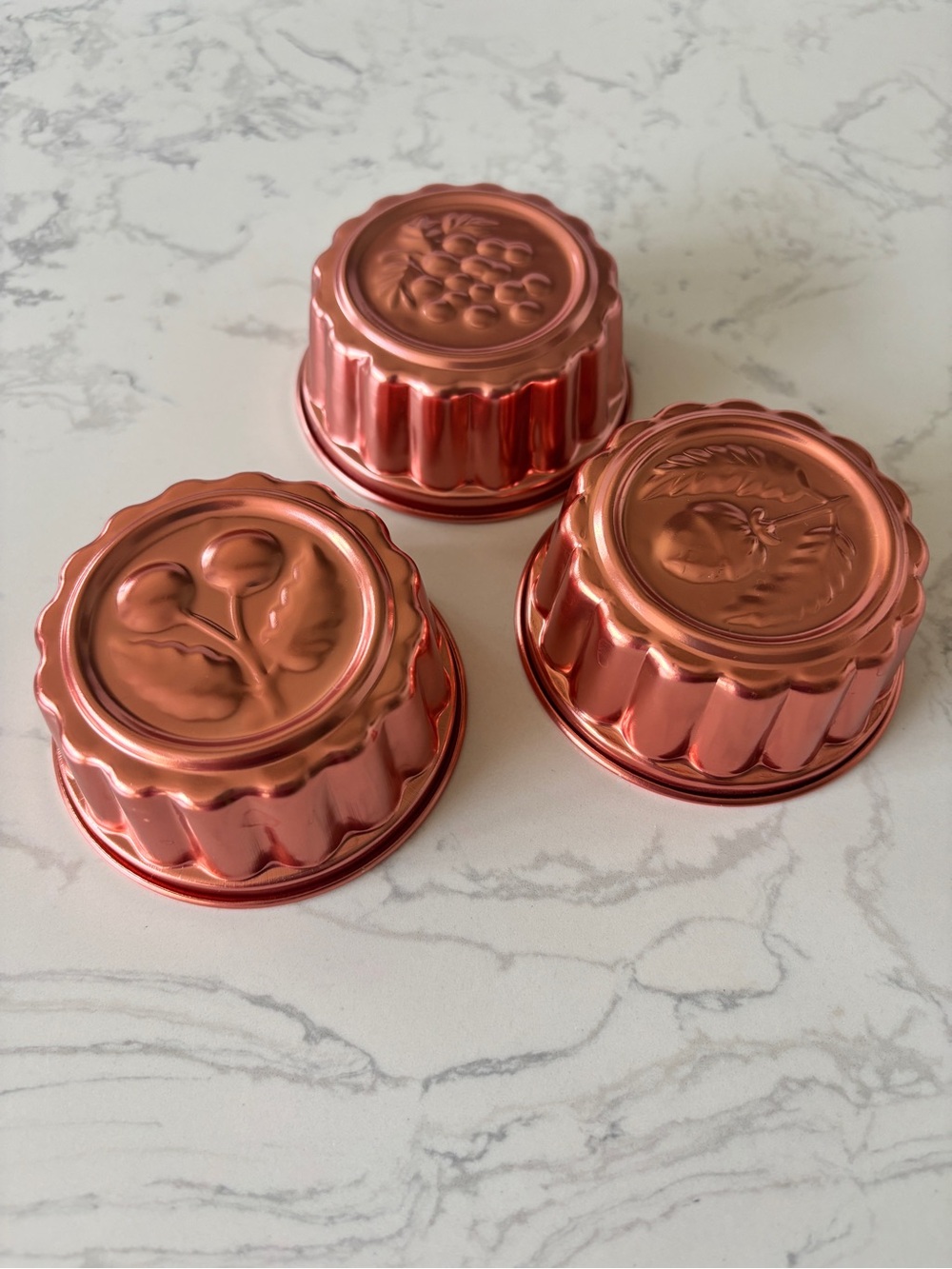 Set of 3 Individual Copper-tone Aluminum 3.5" Jell-O or cake pans